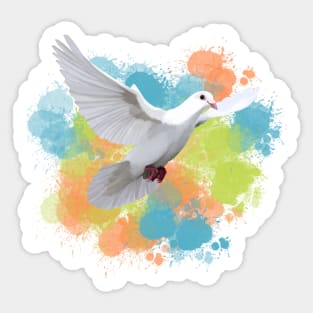 Flying White Dove Colorful Paint Splatter Sticker